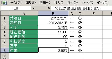 YIELD関数の使用例