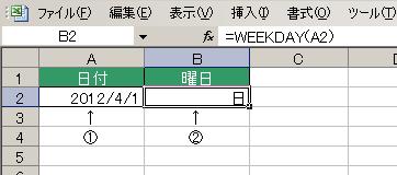 WEEKDAY関数の使用例
